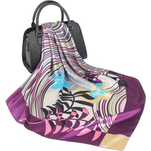 Fast Shipping Silk Scarf Women Soft Handkerchief Hair Foulard Bandanna 90*90cm Square Shawls and Wraps Satin Headband Photo