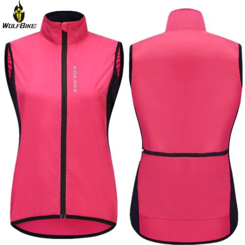 WOLFBIKE Womens Cycling Vest Windproof Quick Dry Full Zipper Windcoat Fabric Jersey Jackets MTB Bike Sleeveless Jersey Gilet