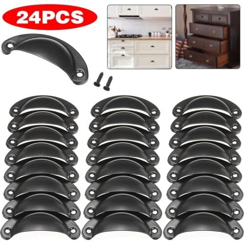 24pcs Retro Metal Kitchen Cupboard Drawer Shell Pull Handles Tools Handle And Furniture Knobs Handware Parts
