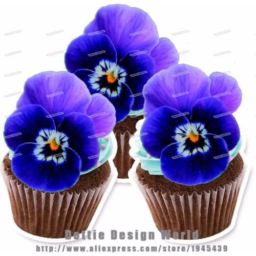 24 Navy Blue Pansy Flower Edible Cake Topper Wafer Rice Paper Pancies Cupcake Topper Birthday Wedding Cake Decoration Supply