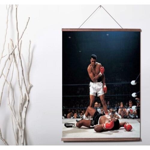 MuhammadAli vs Sonny Liston Boxing Art Canvas poster decoration painting with solid wood hanging scroll