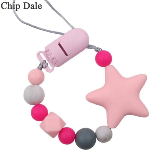 Chip Dale Star Pacifier Clips Chain Newborn Baby Teething Clip Food Grade Silicone Feeding Chain