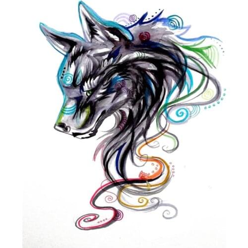 Dawasaru Painted Tribal Wolf Car Sticker Decoration Waterproof Decal Laptop Truck Motorcycle Auto Accessories PVC,15cm*12cm