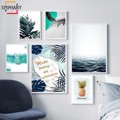 Nordic Decoration Motivational Poster and Prints Green Leaf Sea Landscape Wall Art Canvas Painting Decorative Picture Home Decor