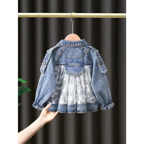 New Childrens Denim Jackets Girl Trench Jean Embroidery Jackets Girls Kids clothing baby Lace coat Casual outerwear Windbreaker
