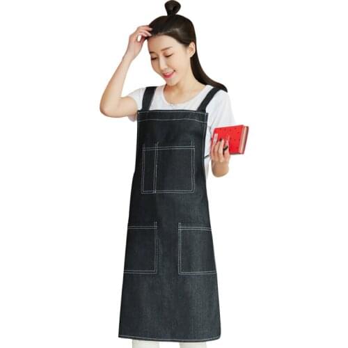 Denim overalls apron custom logo printing catering cafe milk tea shop painting baker half body waist
