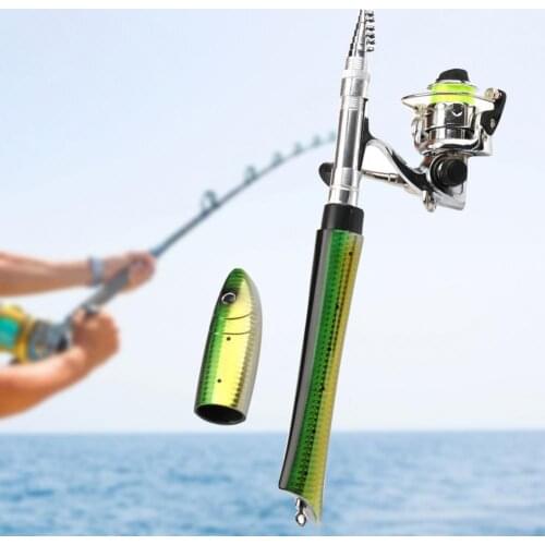 1.6m Portable Fish Shape Telescopic Fishing Rod Casting Spinning Reel Full Kits Fishing Tools Set Equipment