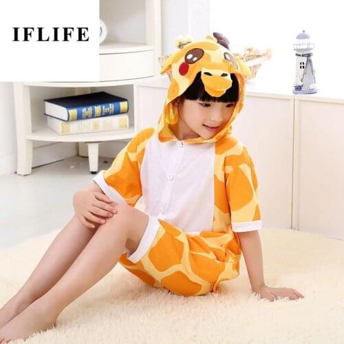 Summer Short Sleeve Onesie Hooded New Tiger Panda Pig Costume Kids Boy Girl Animal Anime Cosplay Pajamas Sleepwear Jumpsuit