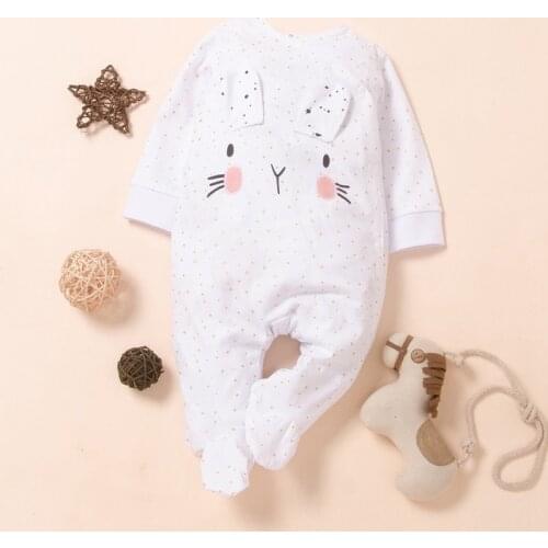 Polka Dot Pattern Bodysuit Autumn Baby Girls Boys Long Sleeve Cartoon Rabbit Pattern Polka Dot Print Rompers Jumpsuit