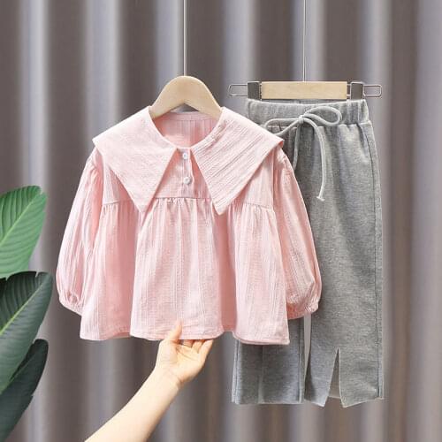 2021 Spring Summer Girls Clothing Sets Teen Clothes Long Sleeve Shirt + Wide Leg Pants 2 Pcs Kids Children Sets for Girls W127