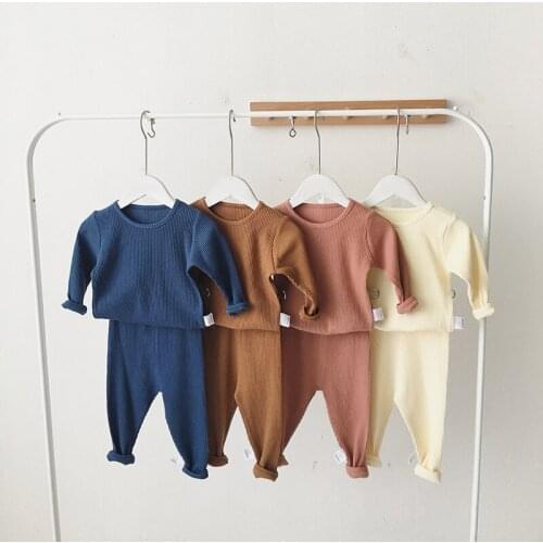 Toddler Baby Korean Style Clothing Suits New Fashion Girl Boy Casual Ribbed Solid Pure Homewear Outfits Childrens Cute Clothes