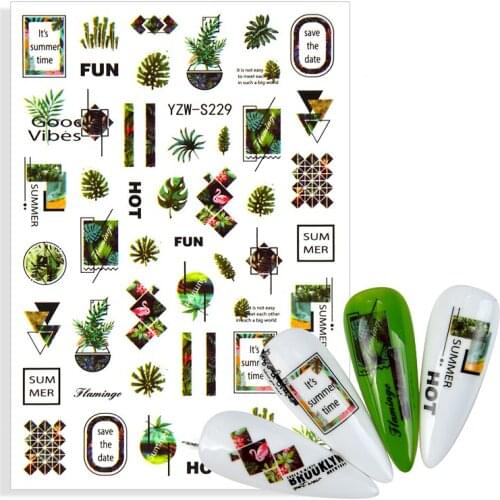 Summer Time Fun Leaf 3D Stickers for Nails Foil Decals Design Self Adhesive Nail Art Decorations Sliders Manicure Accessories