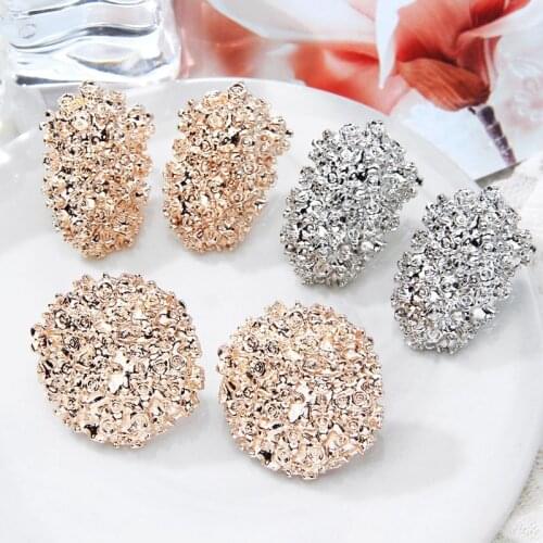 Fashion Korean Metal Rhinestone Cluster Big Stud Earring Rose Gold for Women Elegant Geometric Round Dangle Party Earring INS
