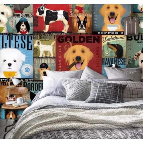 Cartoon funny dog illustration stickers living room sofa background wall