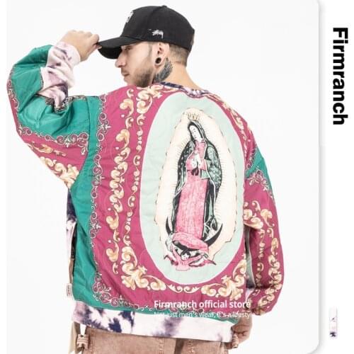 Firmranch Men/Women High Quality Mary Printed Hoodies Purple Retro Tie-Dye Casual Loose Japanese Street Fashioh Hoody Sweatshirt