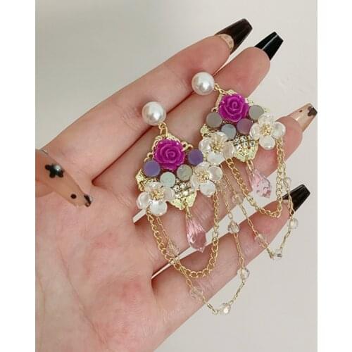 MWsonya Fashion Korea Pearl Flowers Drop Earrings for Women Tassel Crystal Water Drop Pendant Earrings Jewelry Gifts Wholesale