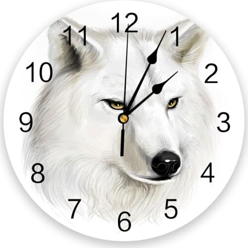 Animal White Wolf 3D Wall Clock Modern Design Brief Living Room Decoration Kitchen Clock Art Wall Watch Home Decor