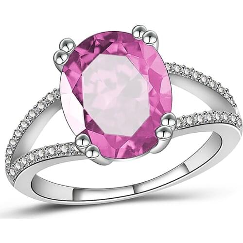 New Fashion Silver Color Round AAA Zircon Pink/blue Crystal Stone Rings for Women Promise Bridal Ring Lover Gift Bague