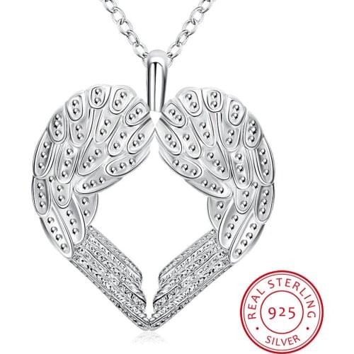 LEKANI New Trendy Style 925 Silver Necklace Fashion Angel Wings Heart Pendant Necklace for Women Fine Jewelry