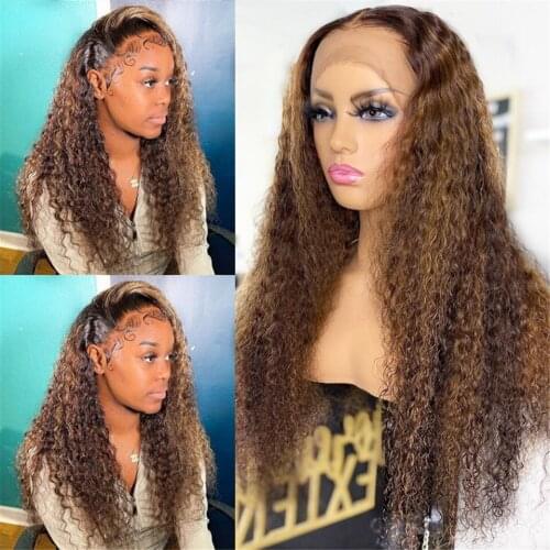 Colored Highlight Honey Blonde Human Hair 13x4 Lace Frontal Wigs Water Wave Wig Preplucked Brazilian Hair Wig Bleach Knots