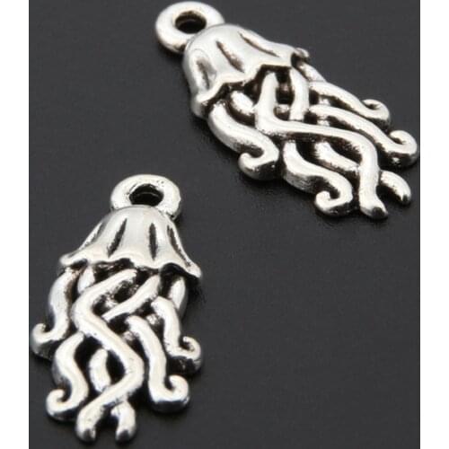 30pcs Silver Color Octopus Jellyfish Charms Marine Organism Pendant Bracelet Necklaces Jewelry Supplies