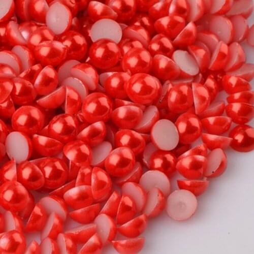 Red Color ABS Half Round Flatback Imitation Pearls Beads For DIY Decoration