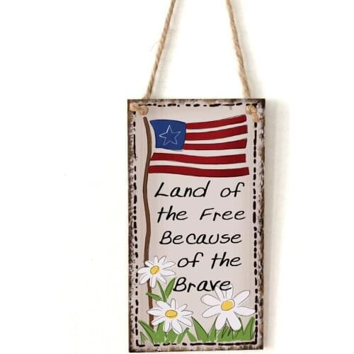 Wooden American Independence Day rectangular wooden crafts listing custom home decoration wooden products pendant decor