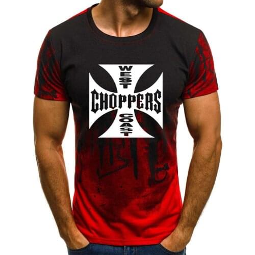 Rock music West Coast Choppers Printed T Shirt Men Summer Harajuku O-Neck Casual Cotton Gradient Short Sleeve Hip Hop Men Tshirt