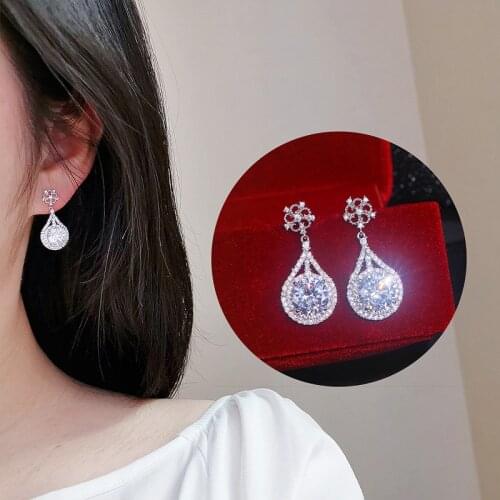 Luxury Elegant Cubic Zirconia Paved Drop Dangle Earrings For Women Shiny Crystal Water Drop Pendant Earrings Wedding Jewelry