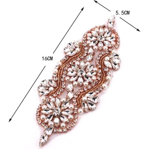 Handmade Rose Gold Wedding dress Rhinestone Applique DIY iron on bridal beaded crystal applique for dresses garment