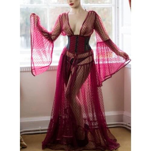 Sexy Lingerie Babydolls Womens Ladies Red Bride Robes Kimono Robe Satin Silk Lace Night Wear Gown Sleepwear Pajamas Sleepwear