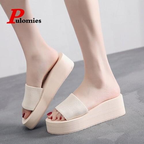 PULOMIES Summer Women Slippers Platform Clogs Flip Flops Outdoor Garden Shoes Female Pool Sandals Bathroom Mules Beach Slippers