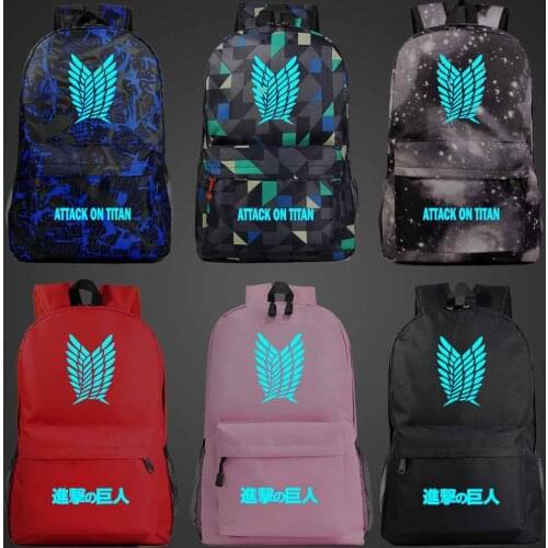 Blue Luminous Cartoon Wings Attack On Titan Boy Girl Book School Bag Women Bag Pack Teenagers Schoolbags Men Student Backpack