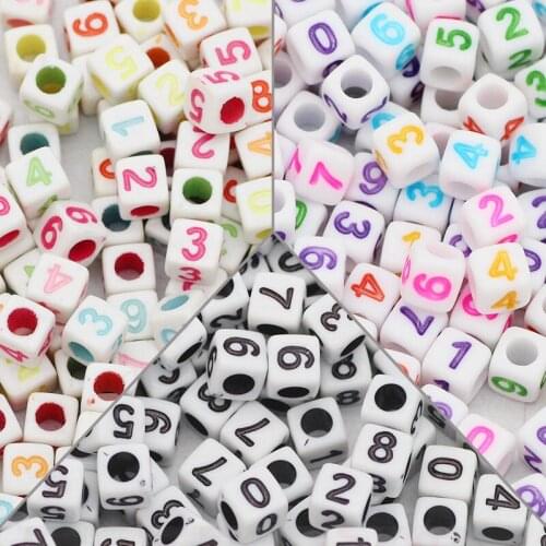 Mixed Digital Numbers Acrylic Square Cube 6MM Spacer Loose Beads For Jewelry Making Handmade DIY Bracelets Accessories Findings
