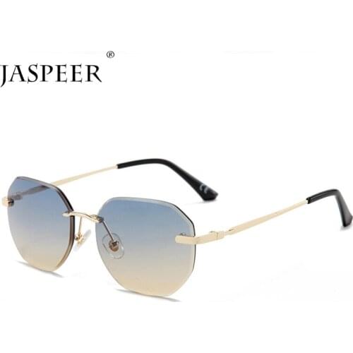 JASPEER Gradient Rimless Sunglasses Men Punk Irregular Sun Glasses Women UV400 Shades Frameless Retro Anti-glare Gafas De Sol