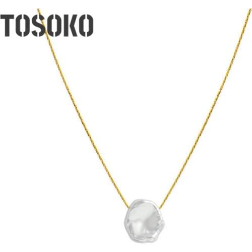 TOSOKO Stainless Steel Jewelry Simple Pearl Necklace Womens Fashion Clavicle Chain BSP721