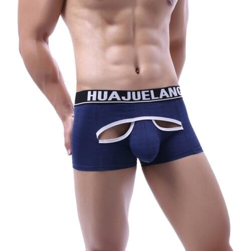 Sexy Mens Penis Hole Underwear Pouch Open Front Boxer Shorts Men Sissy Panties Breathable Gay Underpants Summer Men Lingerie