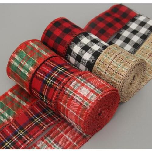 30 Meters 4cm Imitation Linen Christmas Ribbon Christmas Decoration Red Black Green Lattice Ribbon Handicraft DIY Apparel