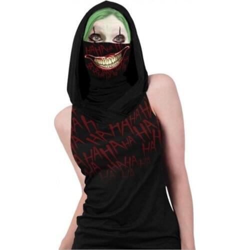 Women Costumes T-shirt Skull Hooded Shirt with Horror Face Cover Black