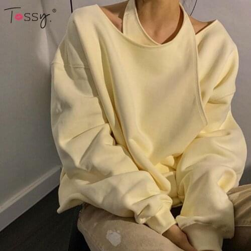 Tossy Halter Patchwork Women Long Sleeve Solid Pullover Fashion 90s Casual Streetwear Loose Autumn New Sweatshirt Outwear