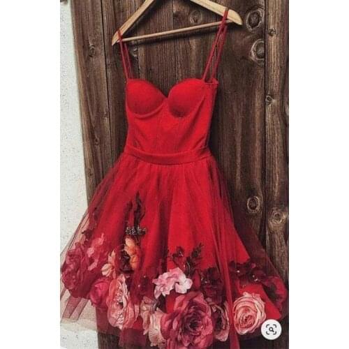 Robe de soiree 2020 Paris Floral Evening Dresses Midi Length abendkleider Sweetheart Evening Dress Straps Tulle Custom Made