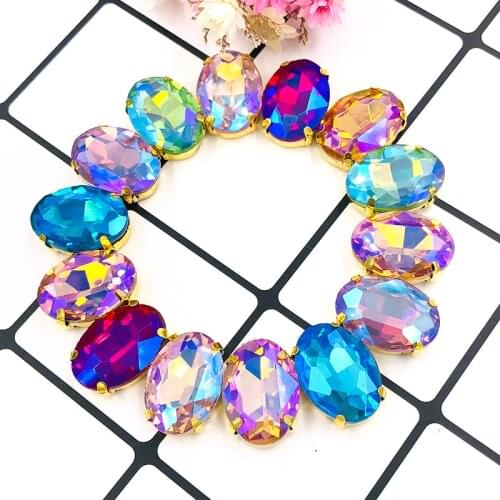 10x14mm/13x18mm Oval shape 20pcs crystal Glass gold base flatback sew on rhinestones with claw for DIY clothing Accessories