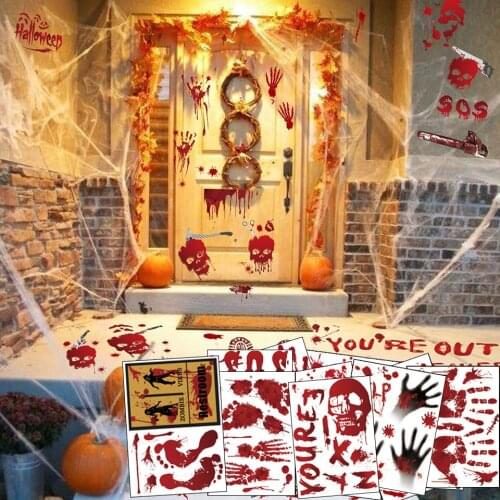 1PC Halloween Horrible Footprint Handprint Blood Stains Decal Stickers For Wall Windows Decoration Party DIY Home Supplies