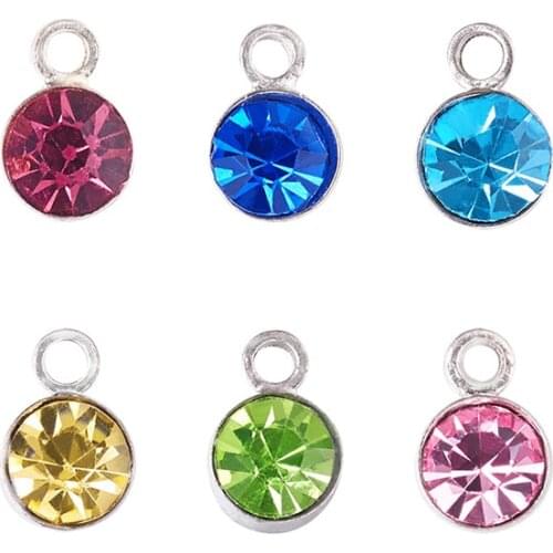 100pcs Brass Crystal Rhinestone Pendants Small Charms Flat Round for Jewelry Making DIY Bracelet Accessories Findings 4x3mm