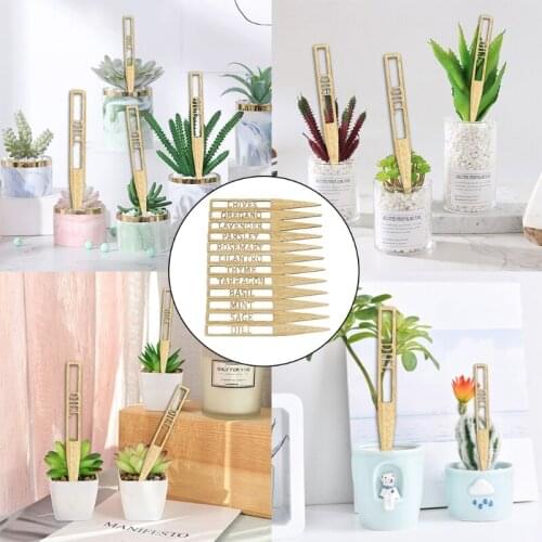 M68E 12pcs Plant Labels Hollow Lettering Garden Markers Tags Wooden Sign Sticks for Herbs Potted Flowers