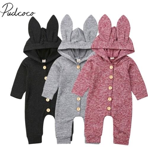 2019 Baby Spring Autumn Clothing Newborn Baby Girl Boy Long Ears Hooded Rompers Long Sleeve Cute Bunny Jumpsuit Warm Outfits