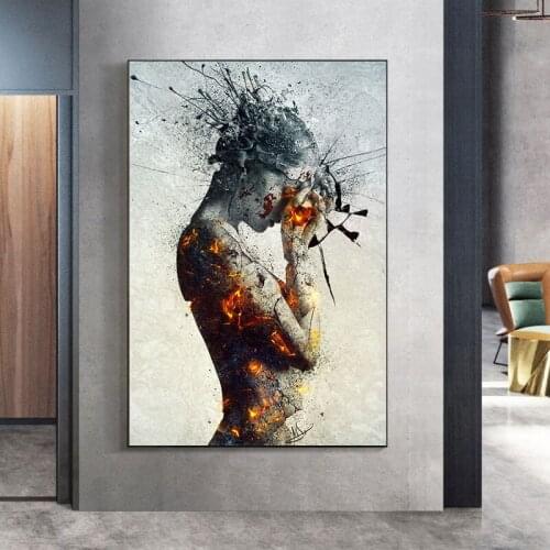 Abstract Explosion Fire Girl Posters Canvas Painting Nordic Print Big Size Wall Art Picture For Living Room Gothic Cuadros Salon