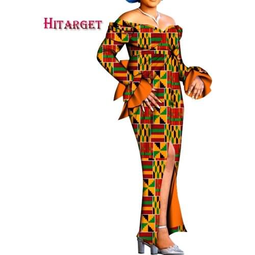 African Dresses for Women Elegant Strapless Ladys Evening Gowns Ankara Print Dashiki Party Attire Bazin Riche African WY609