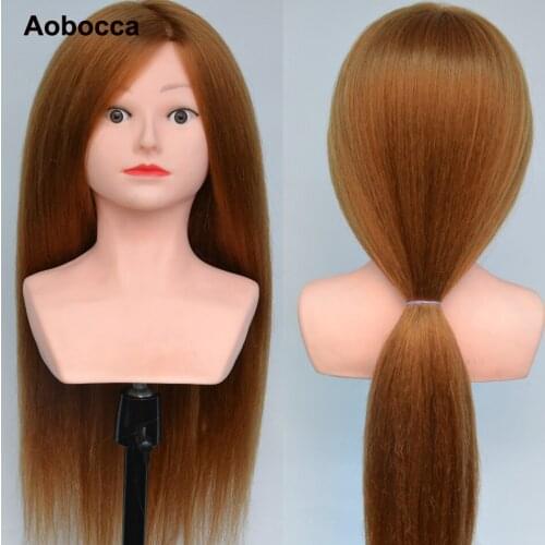 Aobocca Femal Mannequin Head Cosmetology Mannequin Heads Hairdresser Head With Real Hair Professional Styling Head