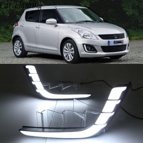 Car Flashing 1 Pair Car DRL For Suzuki Swift 2014 2015 2016 Daytime running lights Fog lamp cover with yellow turn signal